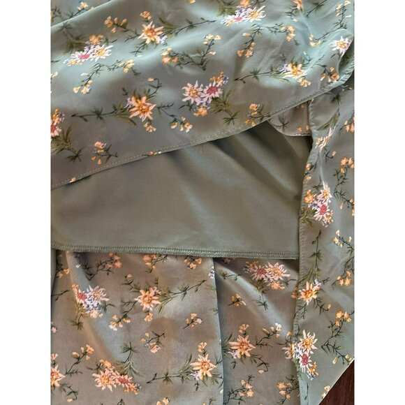 Lulus Floral Sage Green Long Sleeves & Ruffled Neckline Midi Dress Size Small - Picture 8 of 8